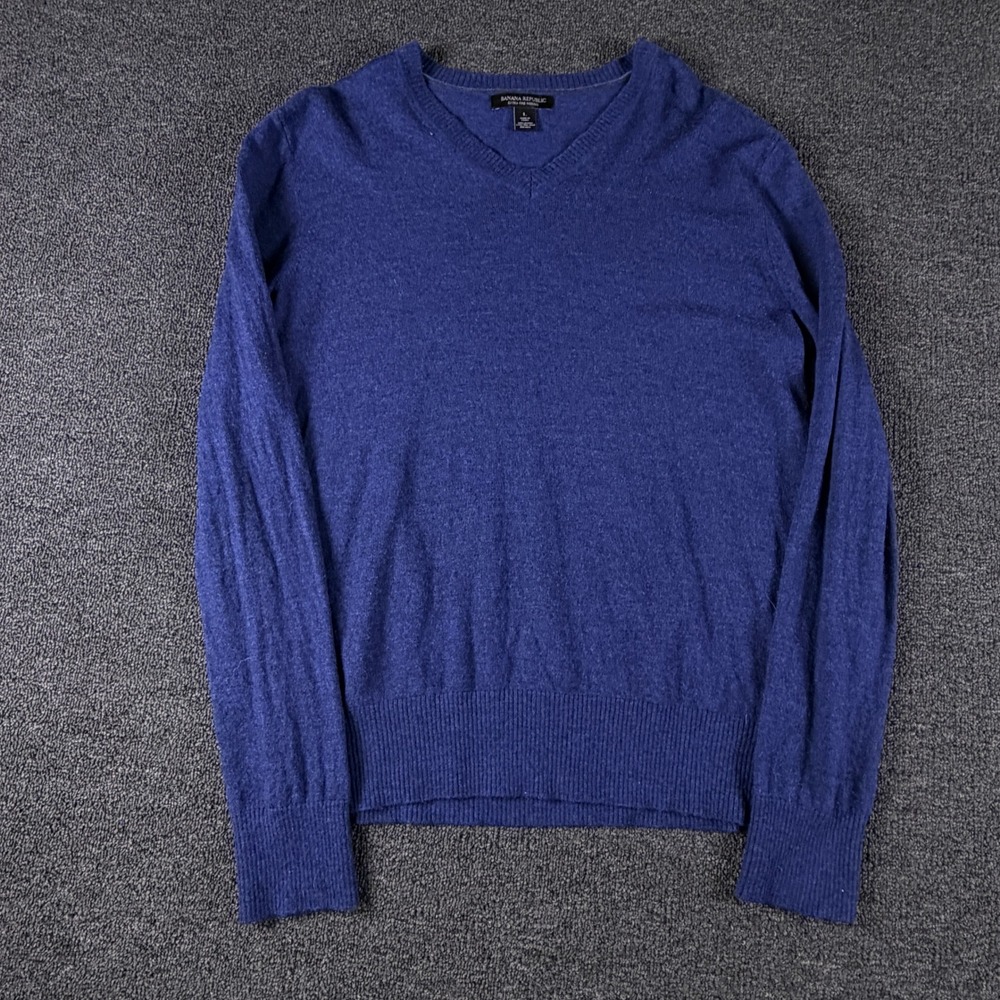 Banana Republic Wool Sweater Mens L ST MERINO VEE Blue V-Neck EUC